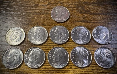 2014-2025-D Roosevelt Dimes 11 Coin Lot Denver Mint Missing Only 2017