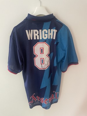 Arsenal Fußballverein Ian Wright signiertes Auswärtstrikot 1995/96 Erwachsene XL Nike Echtheitszertifikat