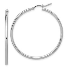2mm Round Hoop Earrings in 14k White Gold, 40mm 1 1/2 Inch