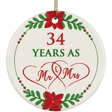 34th Anniversary 34 Years As Mr Mrs Ornament Christmas Wreath Gift Tree Decor