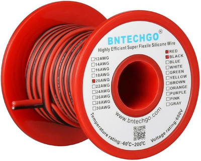 20 Gauge Flexible 2 Conductor Parallel Silicone Wire Spool Red Black High Resist