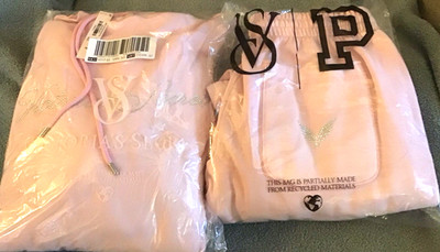 VICTORIA SECRET FASHION RHINESTONE 2025 PINK HOODIE & JOGGERS SET XS NEW
