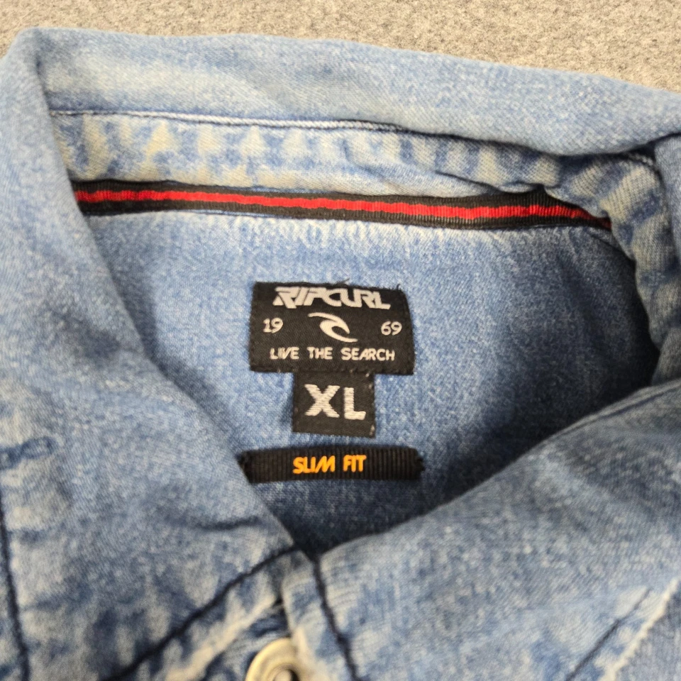 Vtg Ripcurl shirt men XLARGE blue denim The Search button up long sleeve Size XL - Image 2 of 4