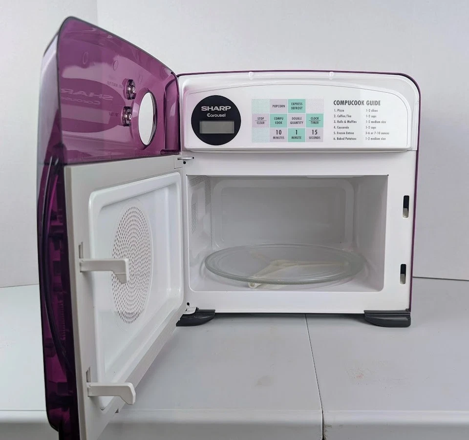 Microondas carrusel Sharp media pinta R-120DP, púrpura raro, funciona excepto para pantalla Foto 2 de 4