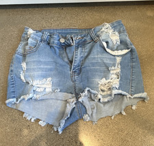 SHEIN SXY Women s M High Rise Light Wash Blue Distressed Denim Cut Off Shorts