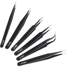 Precision ESD Anti Static Stainless Steel Tweezers Set Curved Tip for