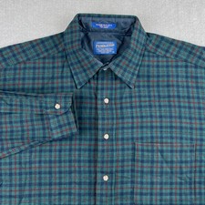 Pendleton Flannel Shirt Mens L Green Plaid 100 Virgin Wool Button Down USA Made