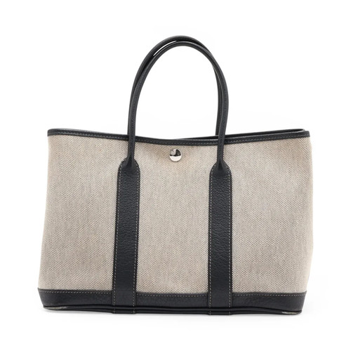 Hermès Garden Party 30 TPM Toile Ash Buffle Beige x black Silver Metal Fittings 
