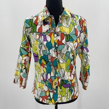 Mirror Image Womens Abstract Geometric Print Button Up Jacket Multi Color Small