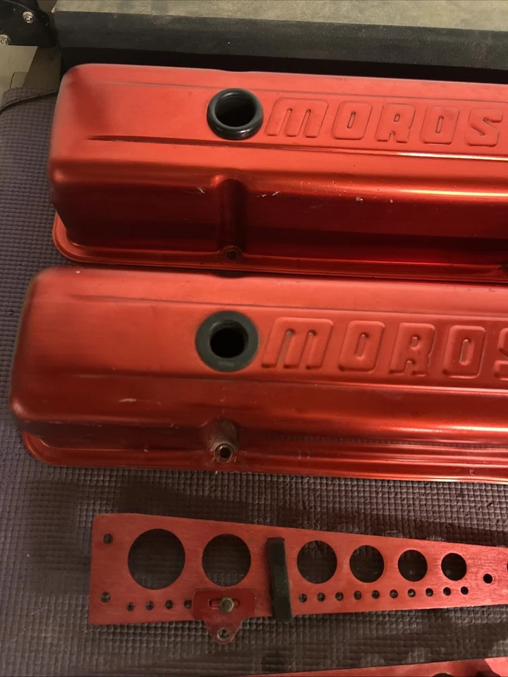 vintage racing red moroso valve covers sbc 302 327 350 377 383 400 406 drag race - Image 2 of 4