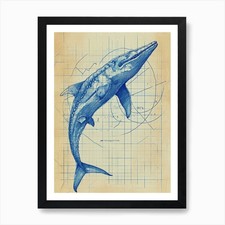 Icthyosaurus Dinosaur Blue Print Sk Framed Wall Art Poster Canvas Print Picture