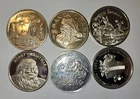 Six Silver Bullion 0.999 Fine Rounds - Various Unbranded Designs