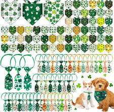 St. Patrick's Day Dog Bandanas and Bow Ties Set - 108 Pcs Adjustable Green Bibs