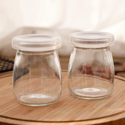 6 Pcs Yogurt Pudding Jars Bottles with Plastic Lids Ideal for Jam, Honey, Weddin