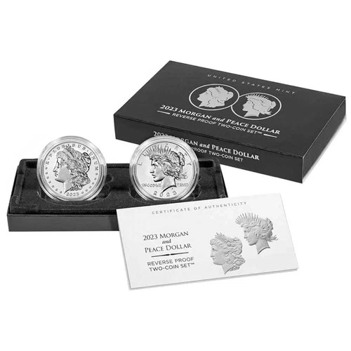 2023 S Morgan Peace Reverse Proof Silver Dollar 2 Coin Set OGP