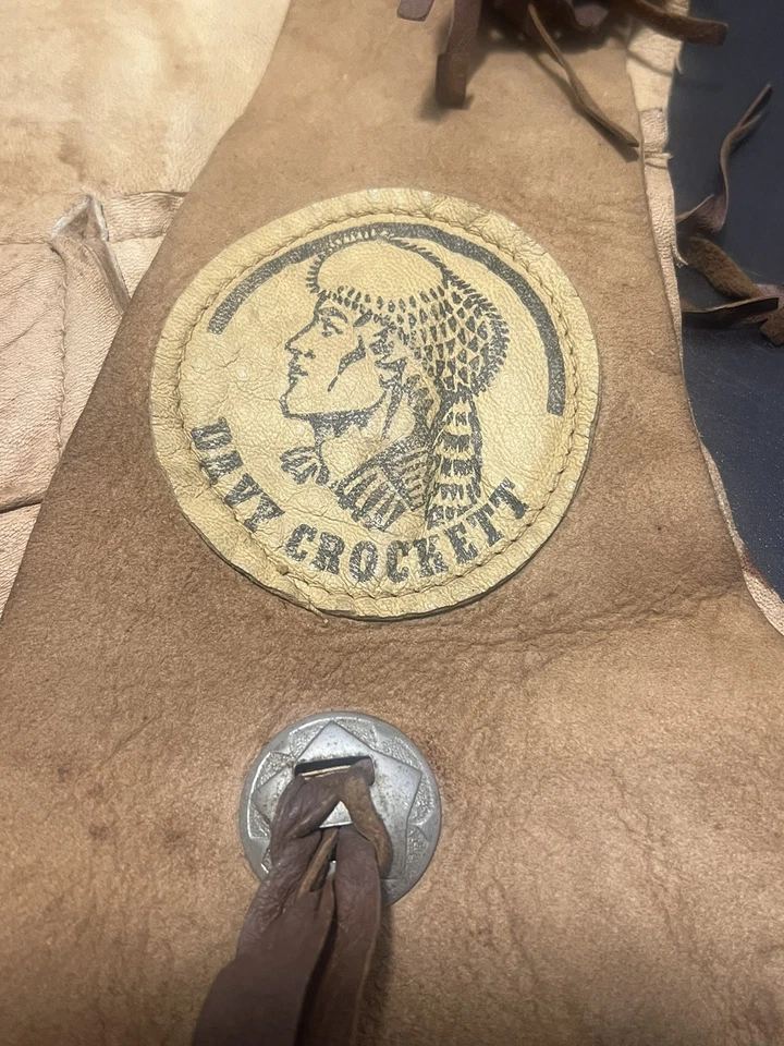 Chaleco DAVY CROCKETT Vintage con Flecos Niño Niños Vaquero Western Gamuza Cuero Foto 3 de 4