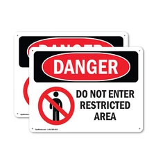 (2 Pack) Do Not Enter Restricted Area OSHA Danger Sign Decal Metal Plastic
