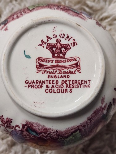 Jarra jarra crema leche Inglaterra cesta de frutas Ironstone patente de albañil vintage - Imagen 7 de 13