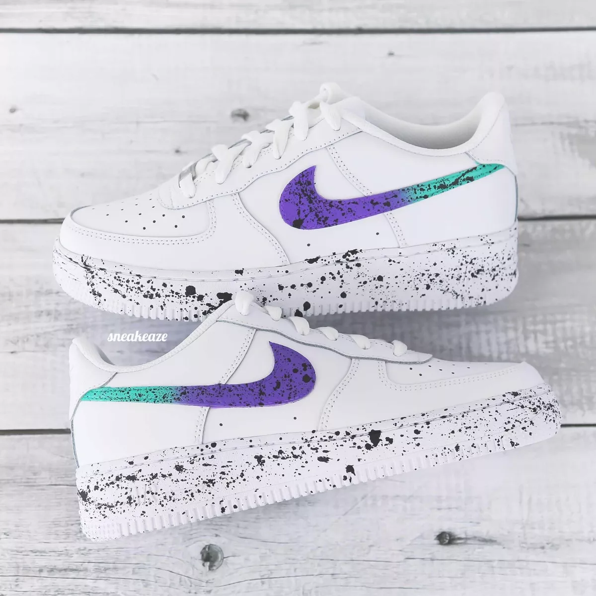 Air Force 1 Splatter Sky Baby Blue Navy Dark White Custom Shoes