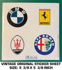 BMW - FERRARI - MASERATI - ALFA ROMEO - VINTAGE ORIGINAL DECAL STICKER SHEET-CAR