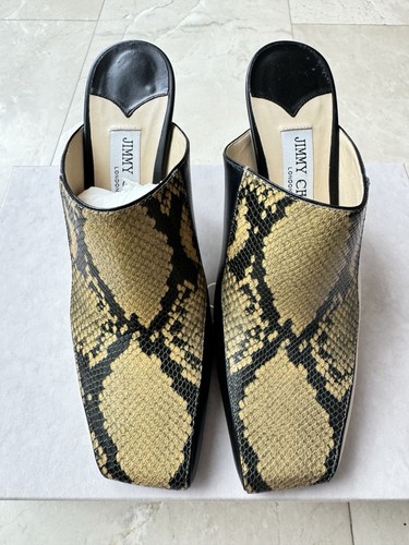 $800 Jimmy Choo Marcel 85 smooth and snake-effect leather mules square toe 37.5 - Picture 7 of 8