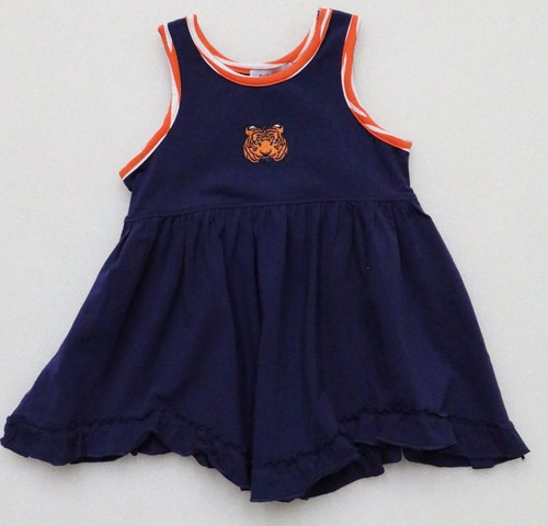 TIGER APPLIQUE GIRL'S SCALLOP HEM TUNIC SET OUTFIT NAVY ORANGE AUBURN DETROIT - Picture 5 of 5