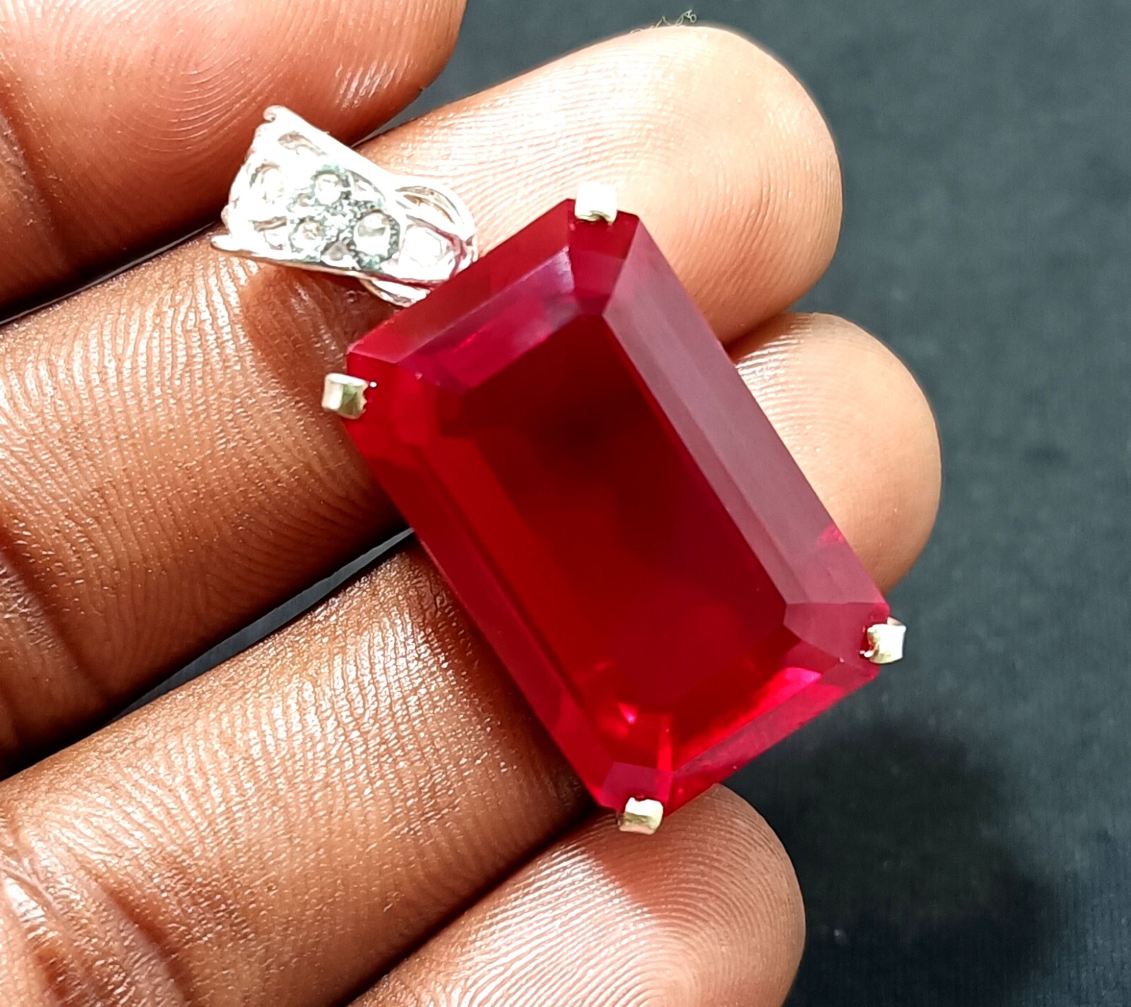 925 Sterling Silver Emerald Cut Ruby Locket Pendant 63.95ct