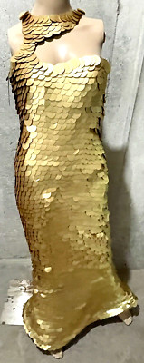 New $12,500 CD Greene Matte Gold Paillette Embroidered Long Gown Maxi Dress US 6