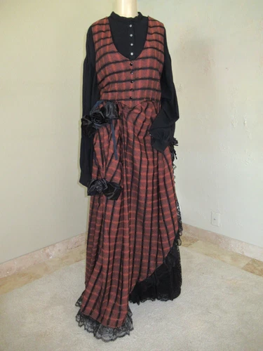 Victorian Frontier 4pc ladies outfit Gown Costume size XL brown w/lace petticoat