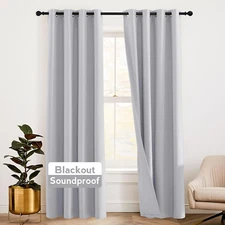 Soundproof Curtains 95 Inches - 3 Layers Blackout Curtains Noise Reducing Therma