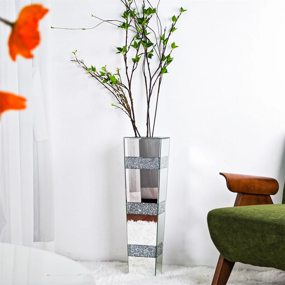 Silber Glas Bodenvase Verspiegelt 71/30cm Modern Vase für Hochzeit Geschenkidee - Bild 3 von 4