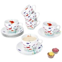 6Er Set Marie Kaffeetassen Mit Untertassen 6 Personen Porzellan Tee Kakao Blumen