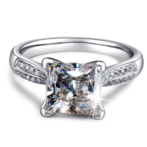 Anillo de compromiso de boda de plata 925 para mujer de 2 quilates corte princesa AAA CZ CZ TALLA 4-9 - Imagen 17 de 21