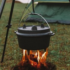 Pre-Seasoned Cast Iron Dutch Oven Stewpot Campfire Camping Cooking Stock Pot UK