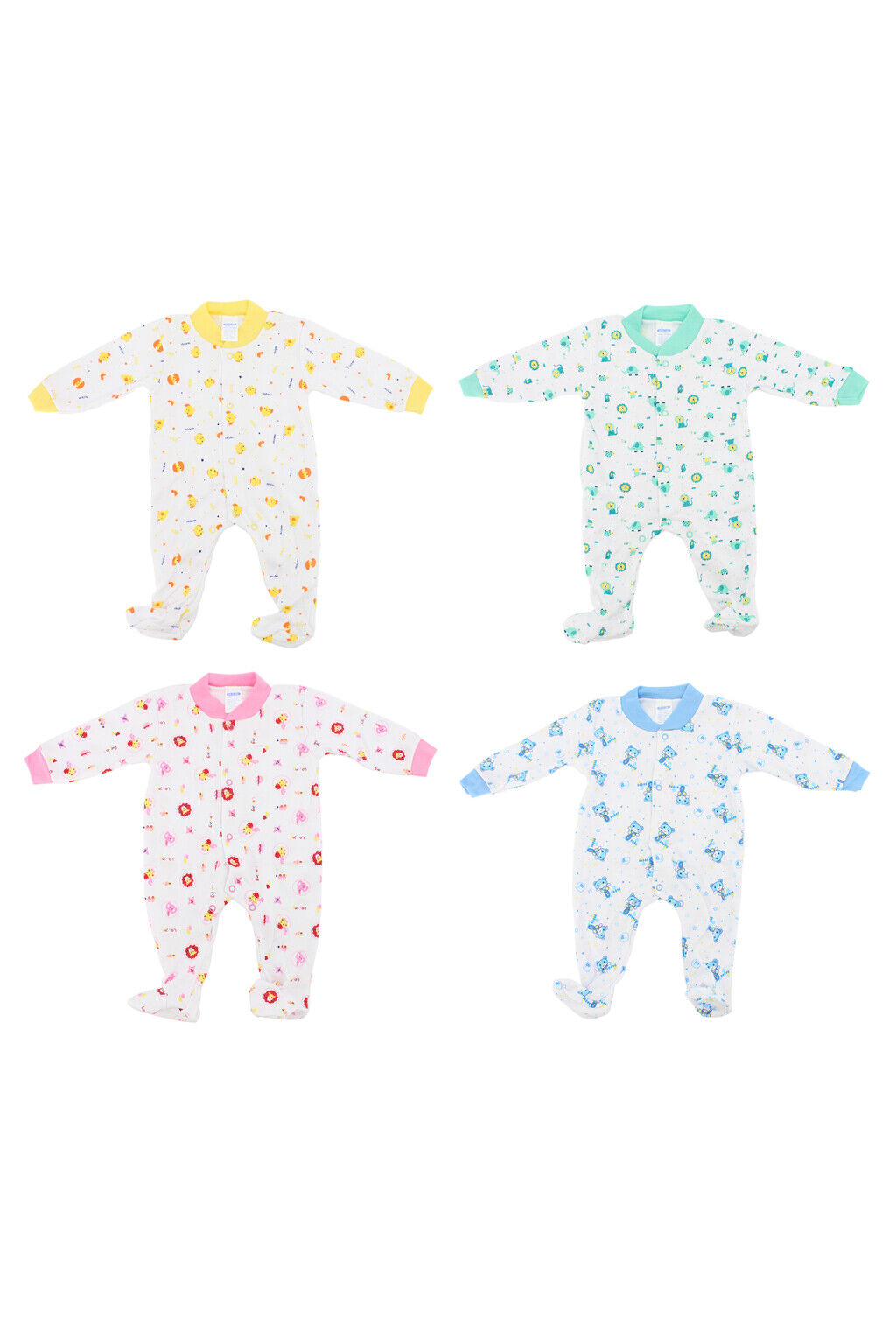 4 Baby Bodysuit Pajamas Long Sleeve Sleepers Print Solid Size 3-6 M 6-9 M 9-12 M