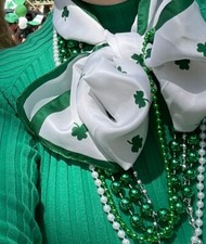 Ireland Green Shamrocks Clover Scarf Long St.Patric's Day White