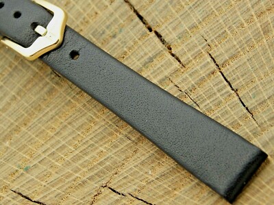 Hirsch NOS Ladies Black Italocalf Watch Band w Gold Tone Buckle 12mm Unused