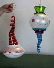 HUGE 15" HANGING SANTA & SNOWMAN Character Head Ornaments Used MEMBER’S MARK EUC