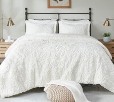 ULTRA PLUSH IVORY FAUX FUR 3pc COMFORTER SET : SOFT PAISLEY CUT MINK BEAR HUG