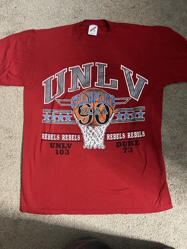 Vintage 90s UNLV Champions NCAA Running Rebels Jerzee T Shirt Red Large Single - 第 1/5 張圖片