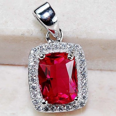 2 kt behandelter Rubin & weißer Topas 925 Sterlingsilber Anhänger Schmuck YB3-2