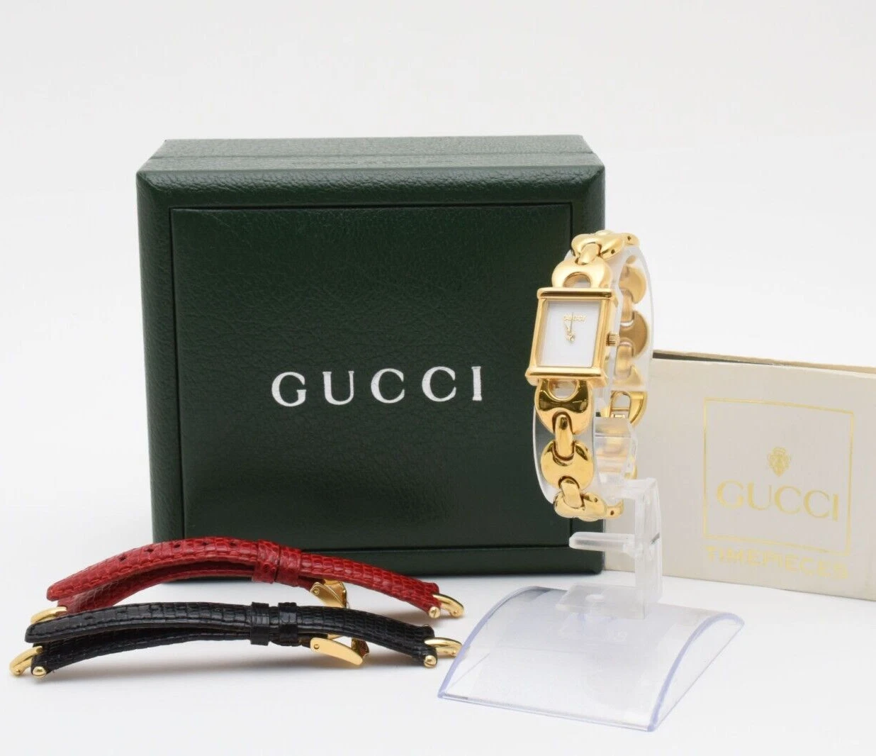 ▶️【N COMME NEUVE/BOÎTE】 Montre Femme Gucci 1800L Changement 3 Ceinture Or Quartz JAPON