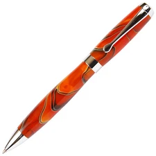 Tuscany Ballpoint Pen - Orange & Black Marbleized Gloss Body