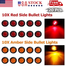 20X 3/4" 12V Marker Lights LED Truck Trailer Round Side Bullet Light Amber Red