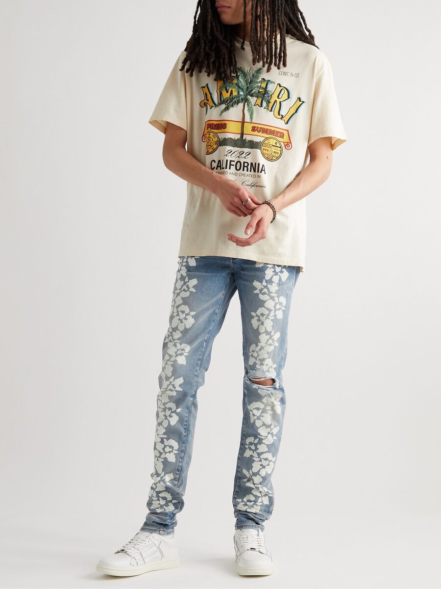 AMIRI Hibiscus Skinny-Fit Distressed Printed Jeans 34 Mid AMIRI Hibiscus Skinny-Fit Distressed Printed Jeans 34 Mid