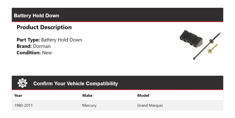 For 1980-2011 Mercury Grand Marquis Dorman Battery Hold Down 1981 1982 1983 1984 - Image 2 of 4