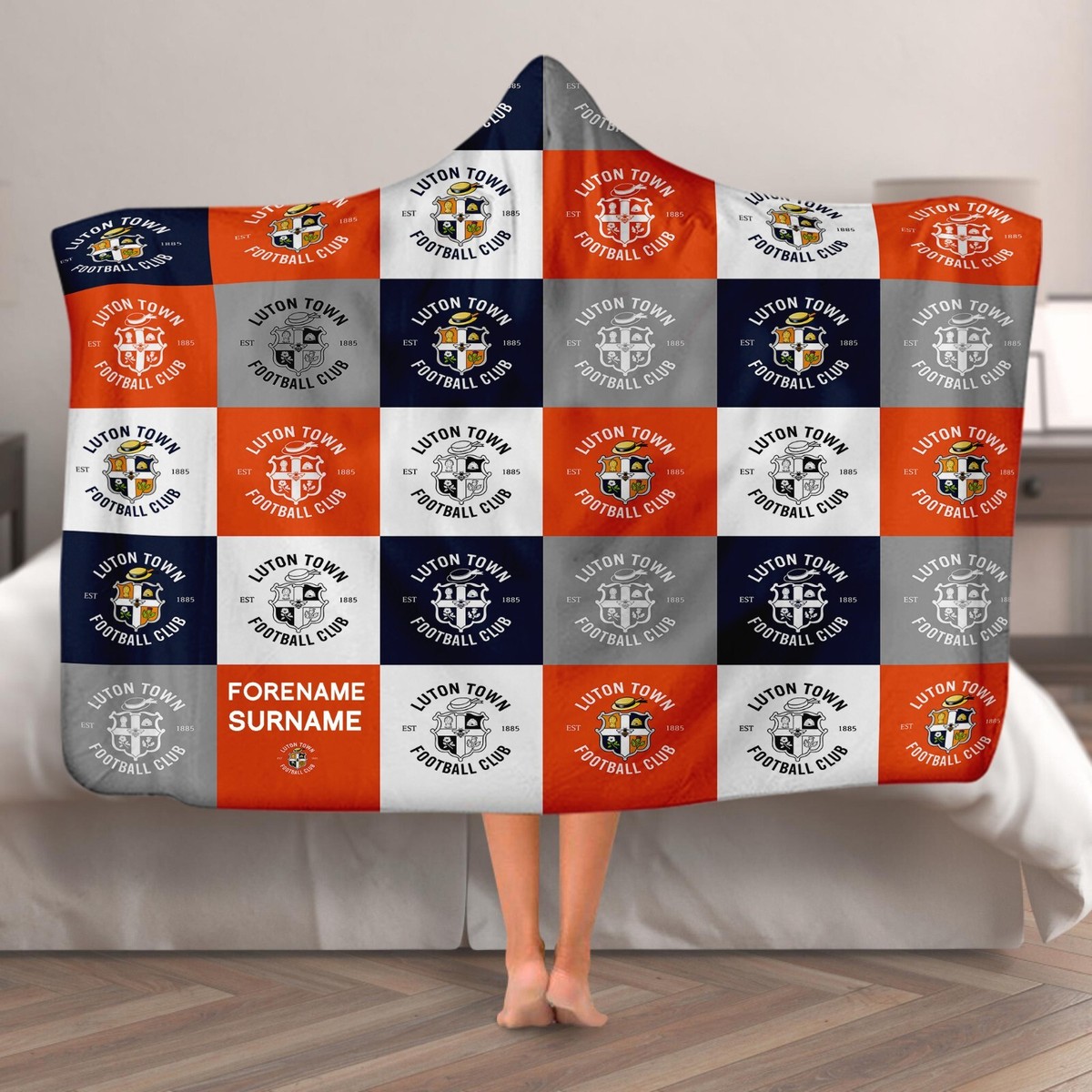 Luton Town FC Chequered Adult Hooded Fleece Blanket Officially Licenced eBay