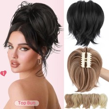Large Claw Ponytail Bun Piece Clip in on Pony Tail Short Hair Extension as Human