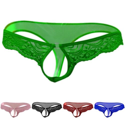 Sexy/ Sissy Mens Briefs Underwear Open Crotch Transparent Thongs Panties Shorts - Afbeelding 1 van 38
