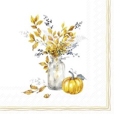 4 x Paper Napkins/33cm/3Ply/Decoupage/Autumn/Golden leaves in Jar/Bouquet